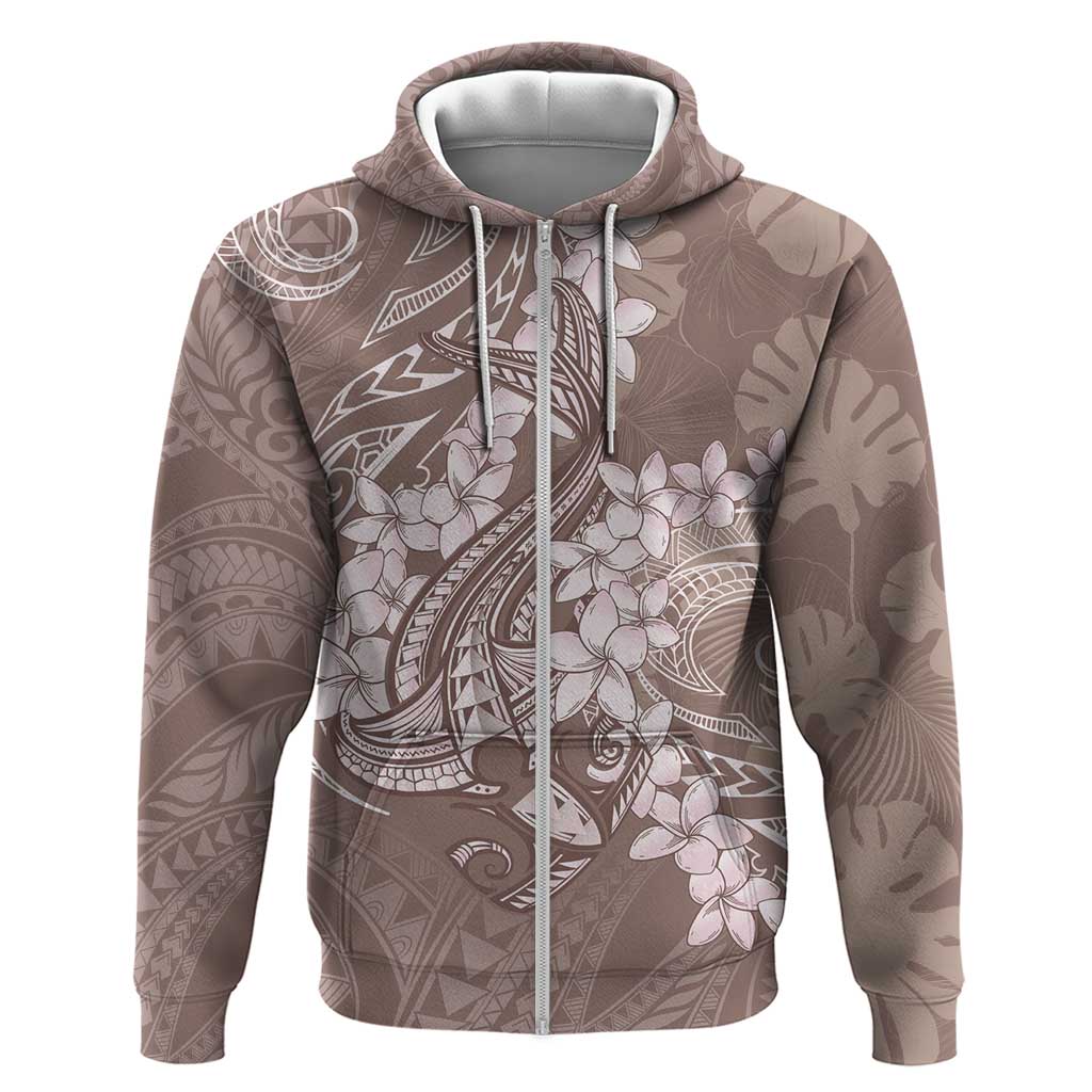 Polynesia Hammerhead Shark Tattoo With Plumeria Lei Zip Hoodie LT14 Zip Hoodie Mocha - Polynesian Pride