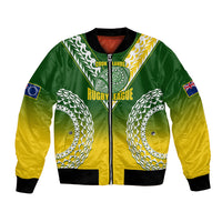 Personalised Cook Islands Rugby Bomber Jacket Pacific Go The Kukis Gradient Style LT14 Unisex Green - Polynesian Pride