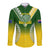 Personalised Cook Islands Rugby Long Sleeve Button Shirt Pacific Go The Kukis Gradient Style LT14 Unisex Green - Polynesian Pride