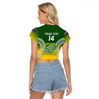 Personalised Cook Islands Rugby Raglan Cropped T Shirt Pacific Go The Kukis Gradient Style LT14 - Polynesian Pride