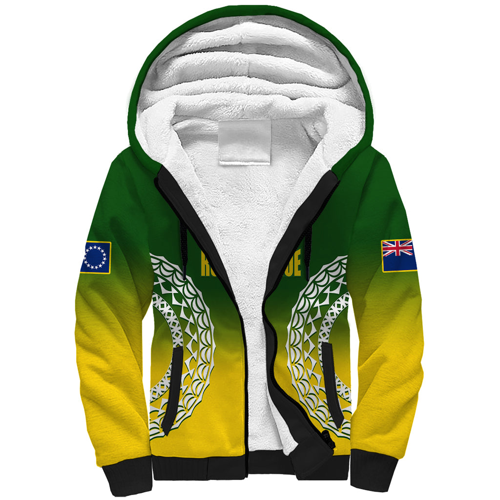 Personalised Cook Islands Rugby Sherpa Hoodie Pacific Go The Kukis Gradient Style LT14 Unisex Green - Polynesian Pride