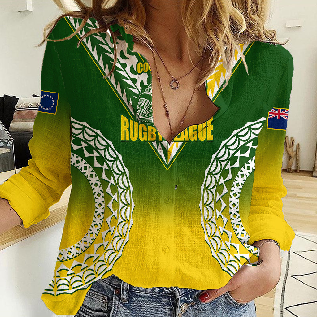 Personalised Cook Islands Rugby Women Casual Shirt Pacific Go The Kukis Gradient Style LT14 Female Green - Polynesian Pride