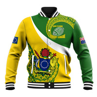 Personalised Cook Islands Rugby Baseball Jacket Pacific Go The Kukis Sporty Style LT14 Unisex Green - Polynesian Pride