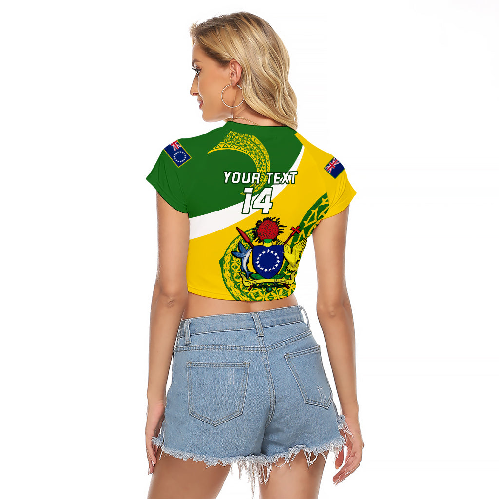 Personalised Cook Islands Rugby Raglan Cropped T Shirt Pacific Go The Kukis Sporty Style LT14 - Polynesian Pride