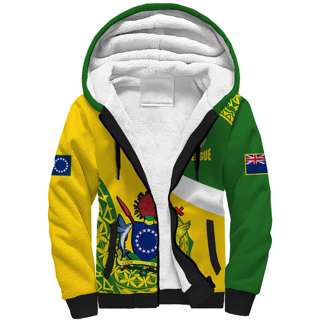 Personalised Cook Islands Rugby Sherpa Hoodie Pacific Go The Kukis Sporty Style LT14 Unisex Green - Polynesian Pride