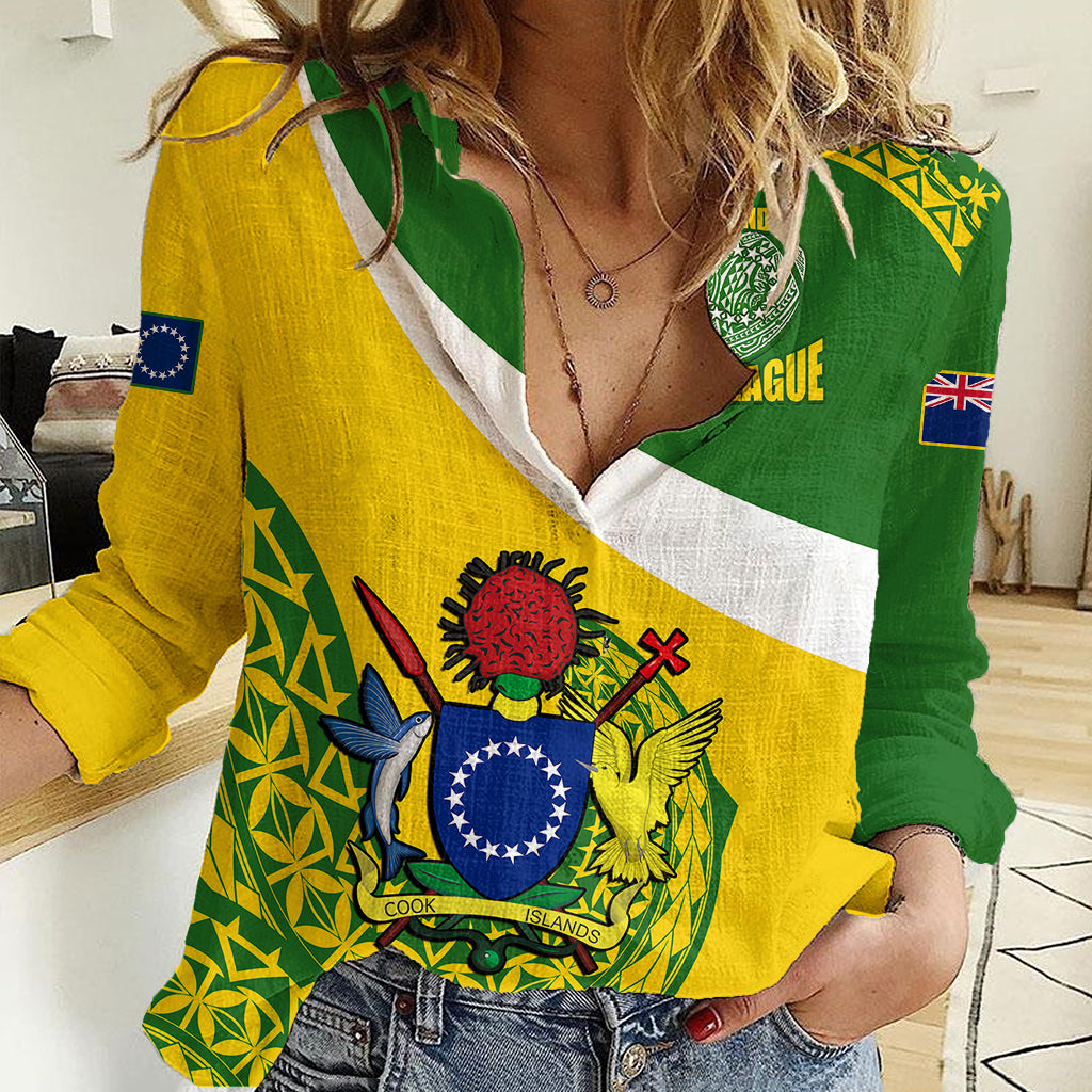 Personalised Cook Islands Rugby Women Casual Shirt Pacific Go The Kukis Sporty Style LT14 Female Green - Polynesian Pride