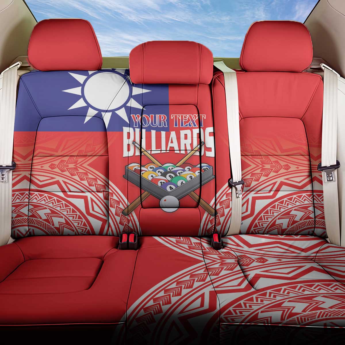 Personalised Taiwan Billiards Back Car Seat Cover Eight-ball Pool Polynesia Tattoo - Polynesian Pride