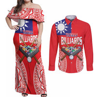 Personalised Taiwan Billiards Couples Matching Off Shoulder Maxi Dress and Long Sleeve Button Shirt Eight-ball Pool Polynesia Tattoo - Polynesian Pride