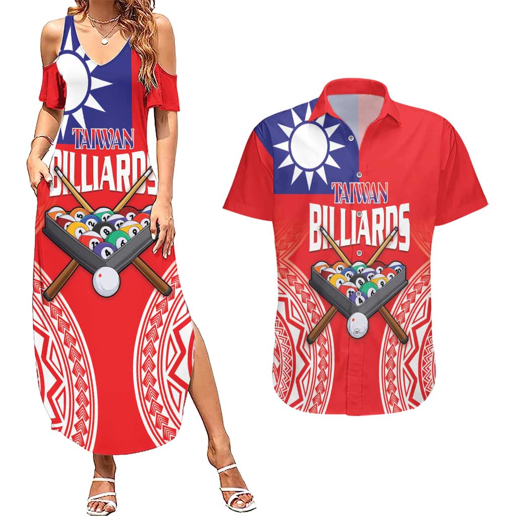 Personalised Taiwan Billiards Couples Matching Summer Maxi Dress and Hawaiian Shirt Eight-ball Pool Polynesia Tattoo - Polynesian Pride