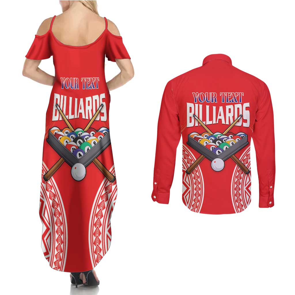 Personalised Taiwan Billiards Couples Matching Summer Maxi Dress and Long Sleeve Button Shirt Eight-ball Pool Polynesia Tattoo - Polynesian Pride
