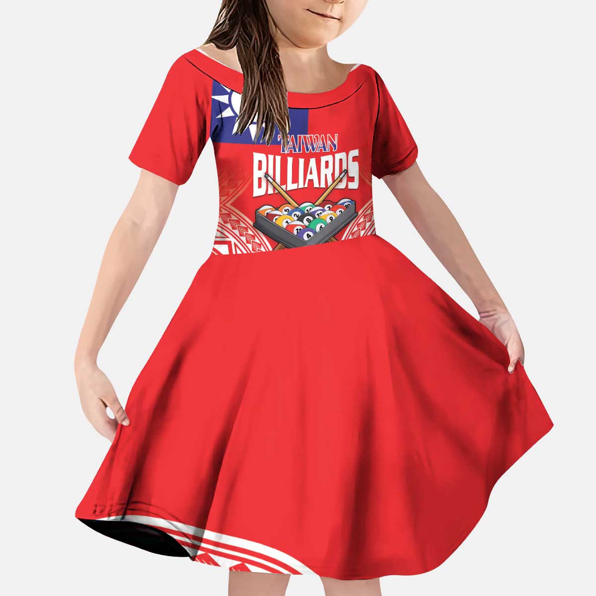 Personalised Taiwan Billiards Kid Short Sleeve Dress Eight-ball Pool Polynesia Tattoo LT14 KID Red - Polynesian Pride