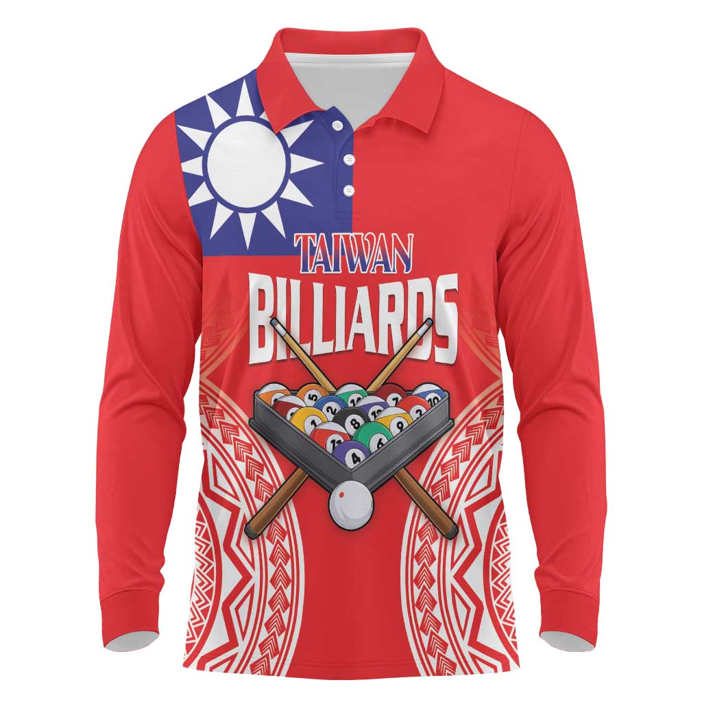 Personalised Taiwan Billiards Long Sleeve Polo Shirt Eight-ball Pool Polynesia Tattoo - Polynesian Pride