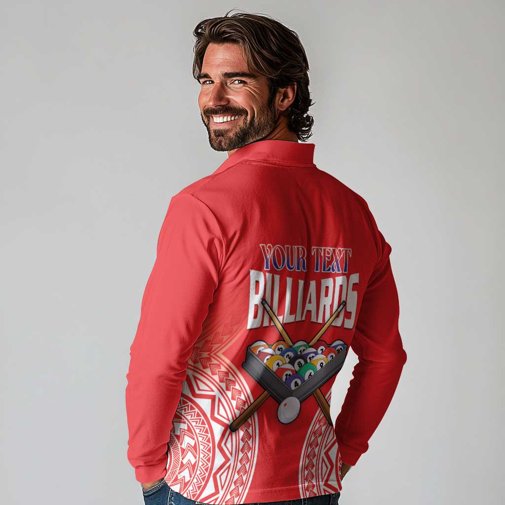 Personalised Taiwan Billiards Long Sleeve Polo Shirt Eight-ball Pool Polynesia Tattoo - Polynesian Pride