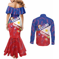Personalised Philippines Billiards Couples Matching Mermaid Dress and Long Sleeve Button Shirt Cue With Balls Flag Style - Polynesian Pride