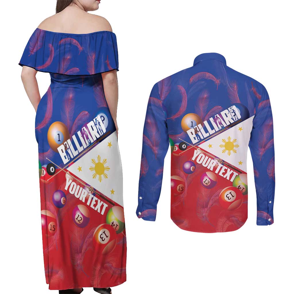Personalised Philippines Billiards Couples Matching Off Shoulder Maxi Dress and Long Sleeve Button Shirt Cue With Balls Flag Style - Polynesian Pride