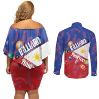 Personalised Philippines Billiards Couples Matching Off Shoulder Short Dress and Long Sleeve Button Shirt Cue With Balls Flag Style - Polynesian Pride