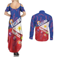 Personalised Philippines Billiards Couples Matching Summer Maxi Dress and Long Sleeve Button Shirt Cue With Balls Flag Style - Polynesian Pride