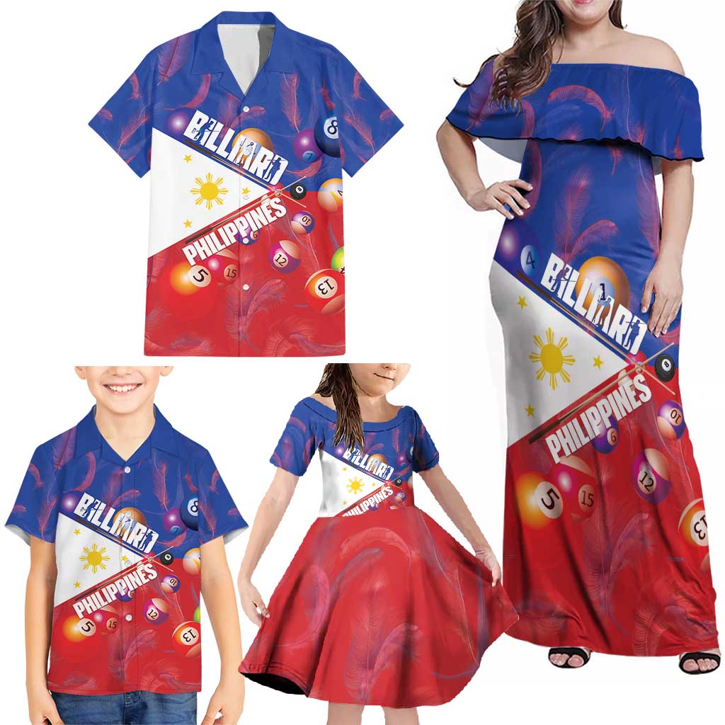 Personalised Philippines Billiards Family Matching Off Shoulder Maxi Dress and Hawaiian Shirt Cue With Balls Flag Style - Polynesian Pride