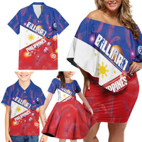 Personalised Philippines Billiards Family Matching Off Shoulder Short Dress and Hawaiian Shirt Cue With Balls Flag Style - Polynesian Pride