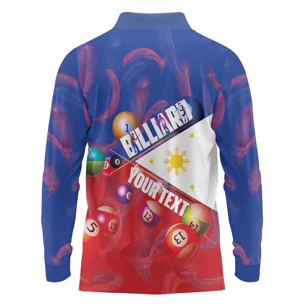 Personalised Philippines Billiards Long Sleeve Polo Shirt Cue With Balls Flag Style - Polynesian Pride