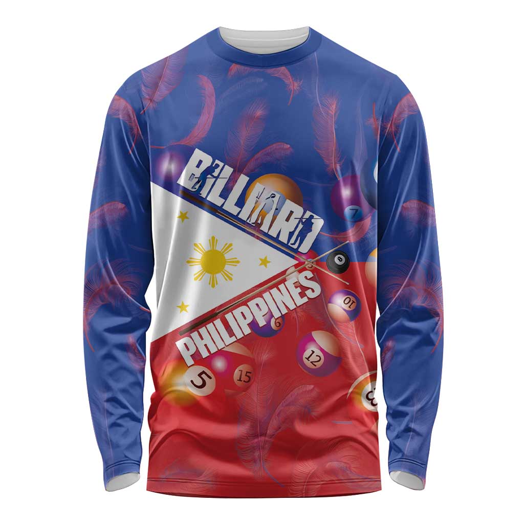 Personalised Philippines Billiards Long Sleeve Shirt Cue With Balls Flag Style LT14 Unisex Red - Polynesian Pride