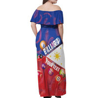 Personalised Philippines Billiards Off Shoulder Maxi Dress Cue With Balls Flag Style - Polynesian Pride