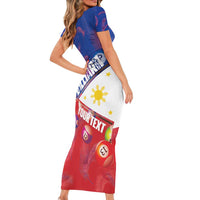 Personalised Philippines Billiards Short Sleeve Bodycon Dress Cue With Balls Flag Style - Polynesian Pride