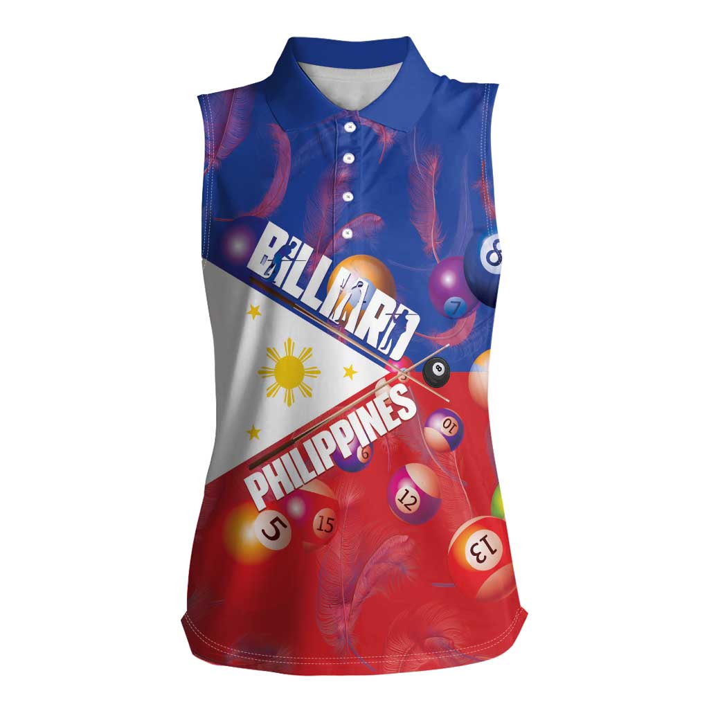 Personalised Philippines Billiards Women Sleeveless Polo Shirt Cue With Balls Flag Style LT14 Female Red - Polynesian Pride