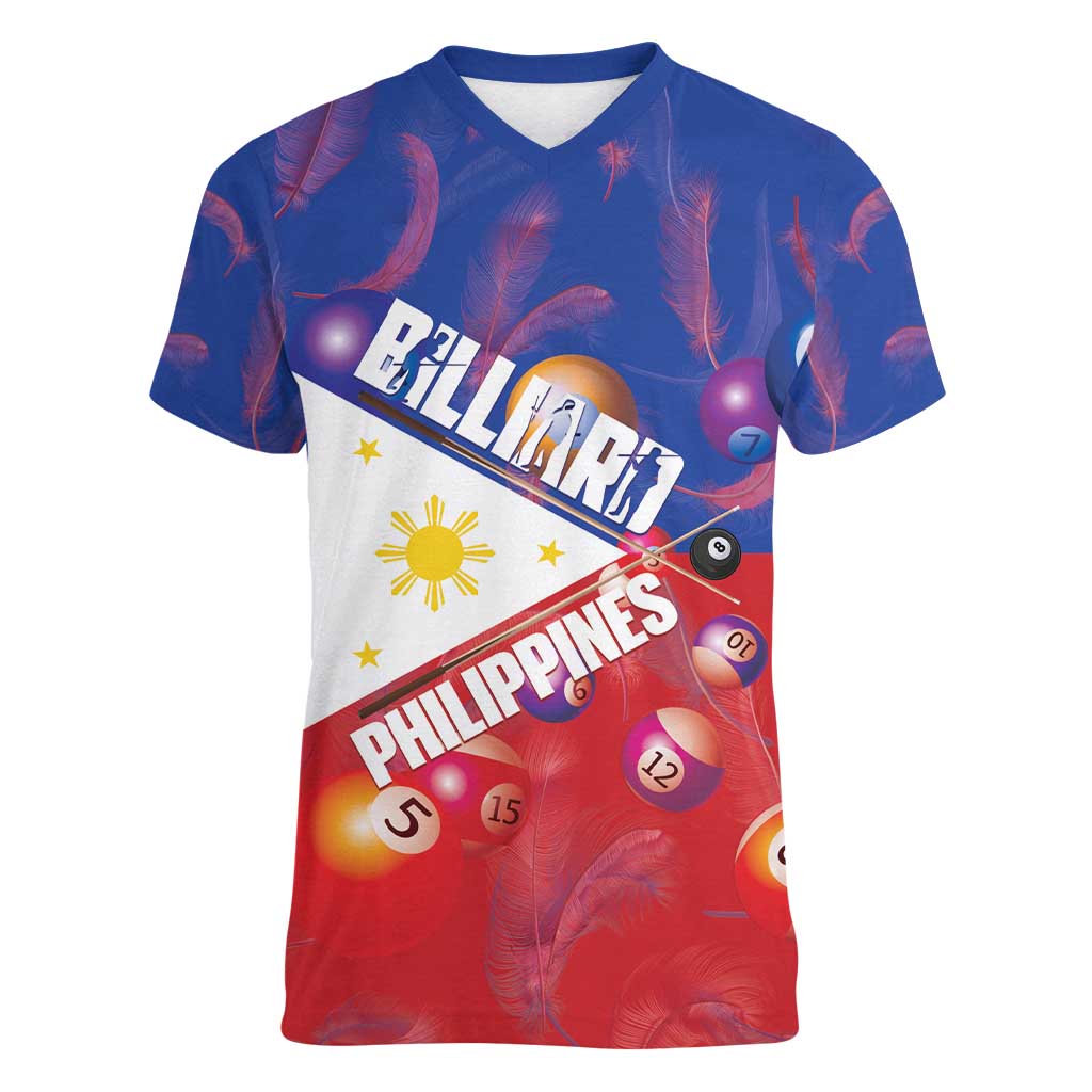Personalised Philippines Billiards Women V-Neck T-Shirt Cue With Balls Flag Style LT14 Female Red - Polynesian Pride