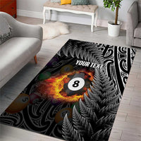 Personalised New Zealand Billiards Area Rug Maori Fern On Fire 8 Ball - Polynesian Pride