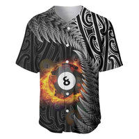 Personalised New Zealand Billiards Baseball Jersey Maori Fern On Fire 8 Ball - Polynesian Pride