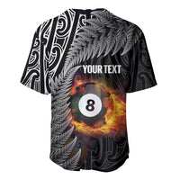 Personalised New Zealand Billiards Baseball Jersey Maori Fern On Fire 8 Ball - Polynesian Pride