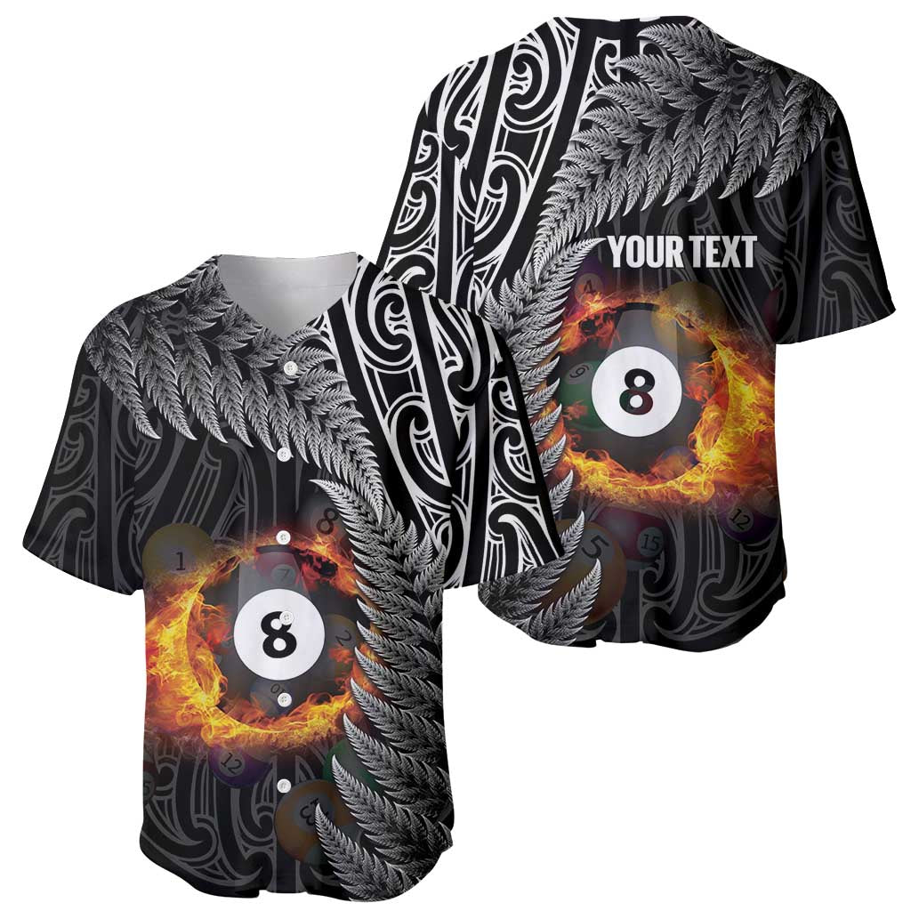 Personalised New Zealand Billiards Baseball Jersey Maori Fern On Fire 8 Ball - Polynesian Pride