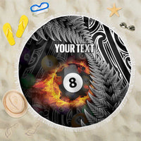 Personalised New Zealand Billiards Beach Blanket Maori Fern On Fire 8 Ball - Polynesian Pride