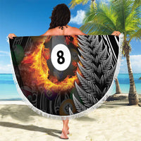 Personalised New Zealand Billiards Beach Blanket Maori Fern On Fire 8 Ball - Polynesian Pride