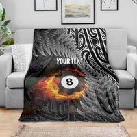 Personalised New Zealand Billiards Blanket Maori Fern On Fire 8 Ball - Polynesian Pride