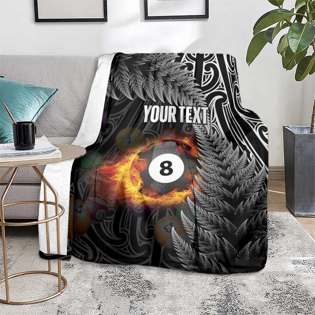Personalised New Zealand Billiards Blanket Maori Fern On Fire 8 Ball - Polynesian Pride