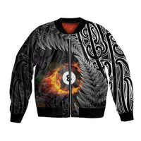 Personalised New Zealand Billiards Bomber Jacket Maori Fern On Fire 8 Ball - Polynesian Pride