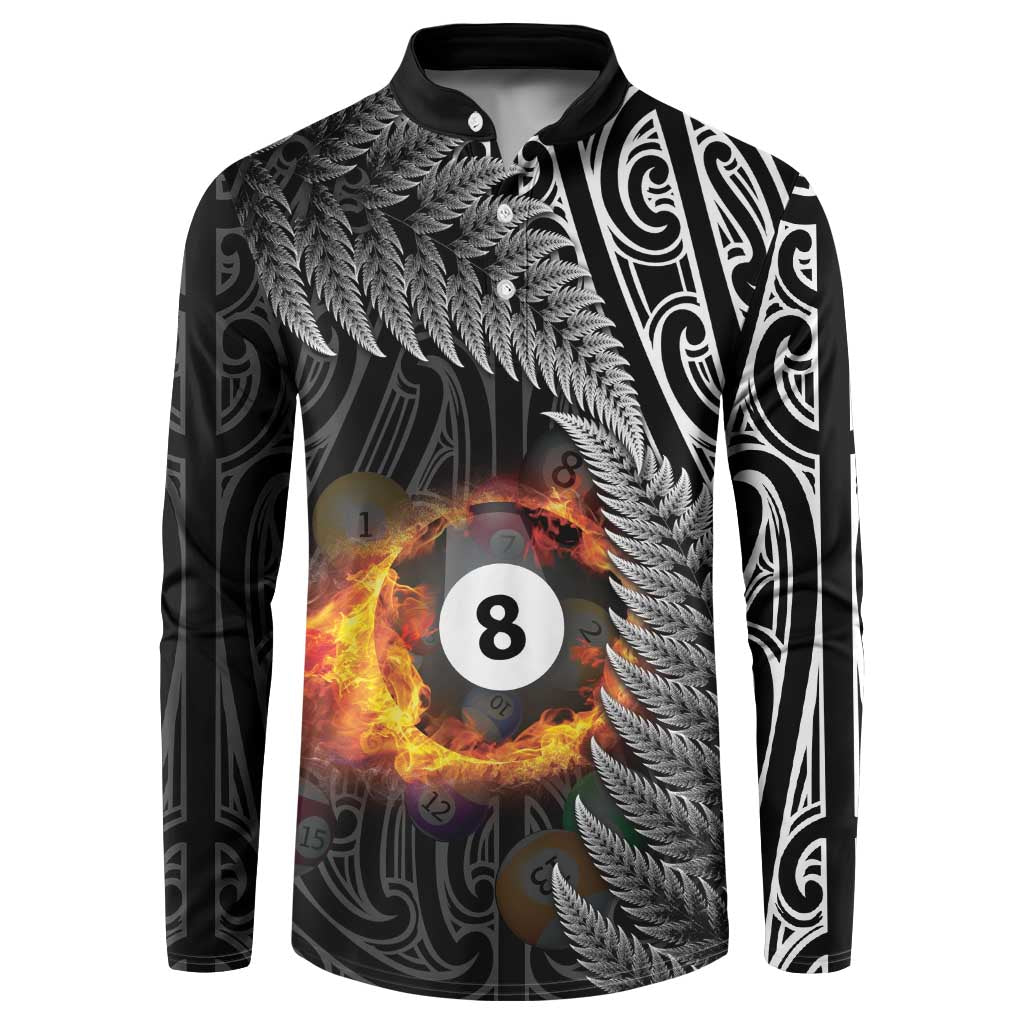 Personalised New Zealand Billiards Button Sweatshirt Maori Fern On Fire 8 Ball - Polynesian Pride