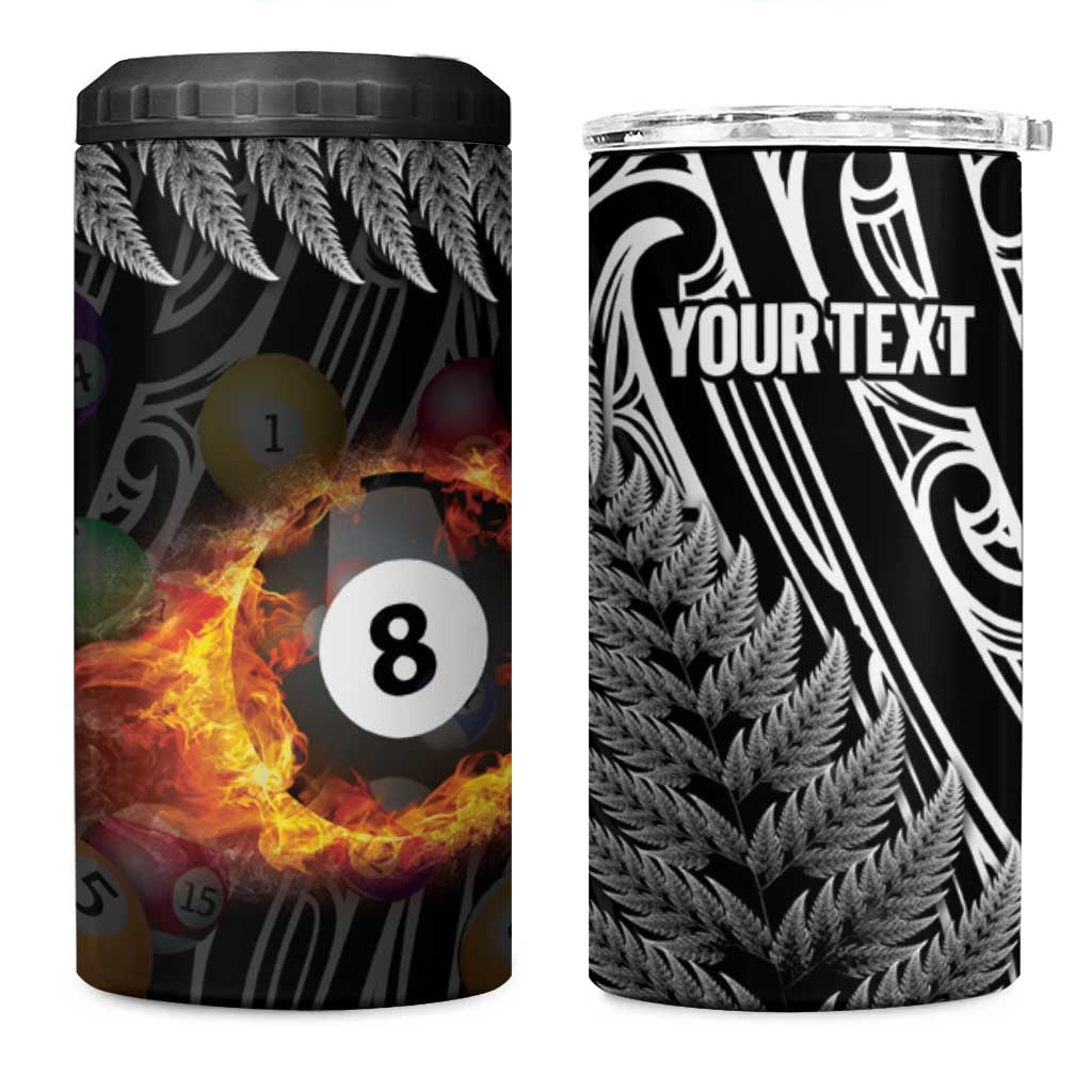 Personalised New Zealand Billiards 4 in 1 Can Cooler Tumbler Maori Fern On Fire 8 Ball - Polynesian Pride