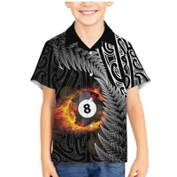 Personalised New Zealand Billiards Family Matching Mermaid Dress and Hawaiian Shirt Maori Fern On Fire 8 Ball - Polynesian Pride