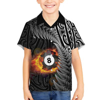 Personalised New Zealand Billiards Family Matching Off The Shoulder Long Sleeve Dress and Hawaiian Shirt Maori Fern On Fire 8 Ball LT14 Son's Shirt Black - Polynesian Pride