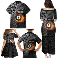 Personalised New Zealand Billiards Family Matching Puletasi and Hawaiian Shirt Maori Fern On Fire 8 Ball - Polynesian Pride