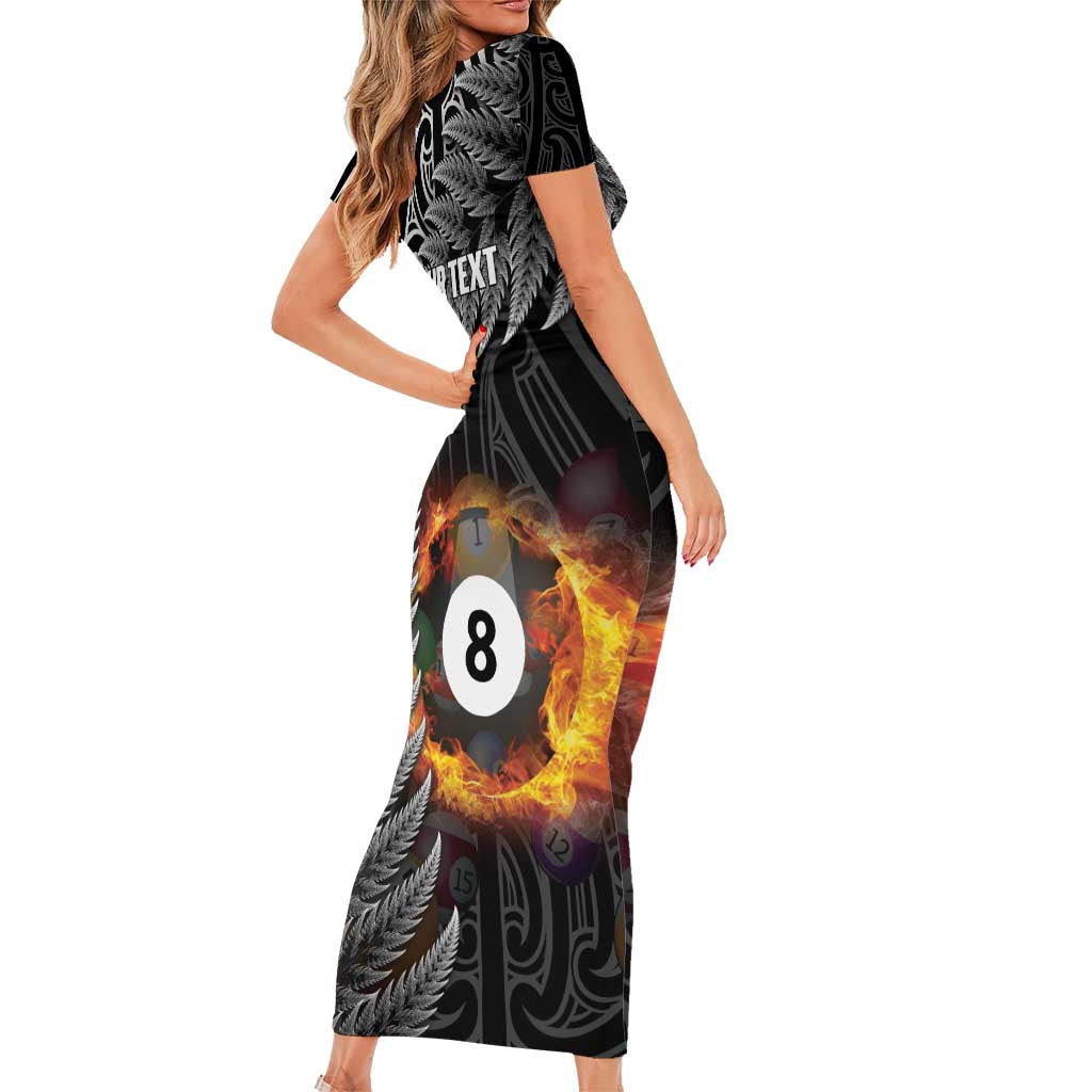 Personalised New Zealand Billiards Family Matching Short Sleeve Bodycon Dress and Hawaiian Shirt Maori Fern On Fire 8 Ball - Polynesian Pride