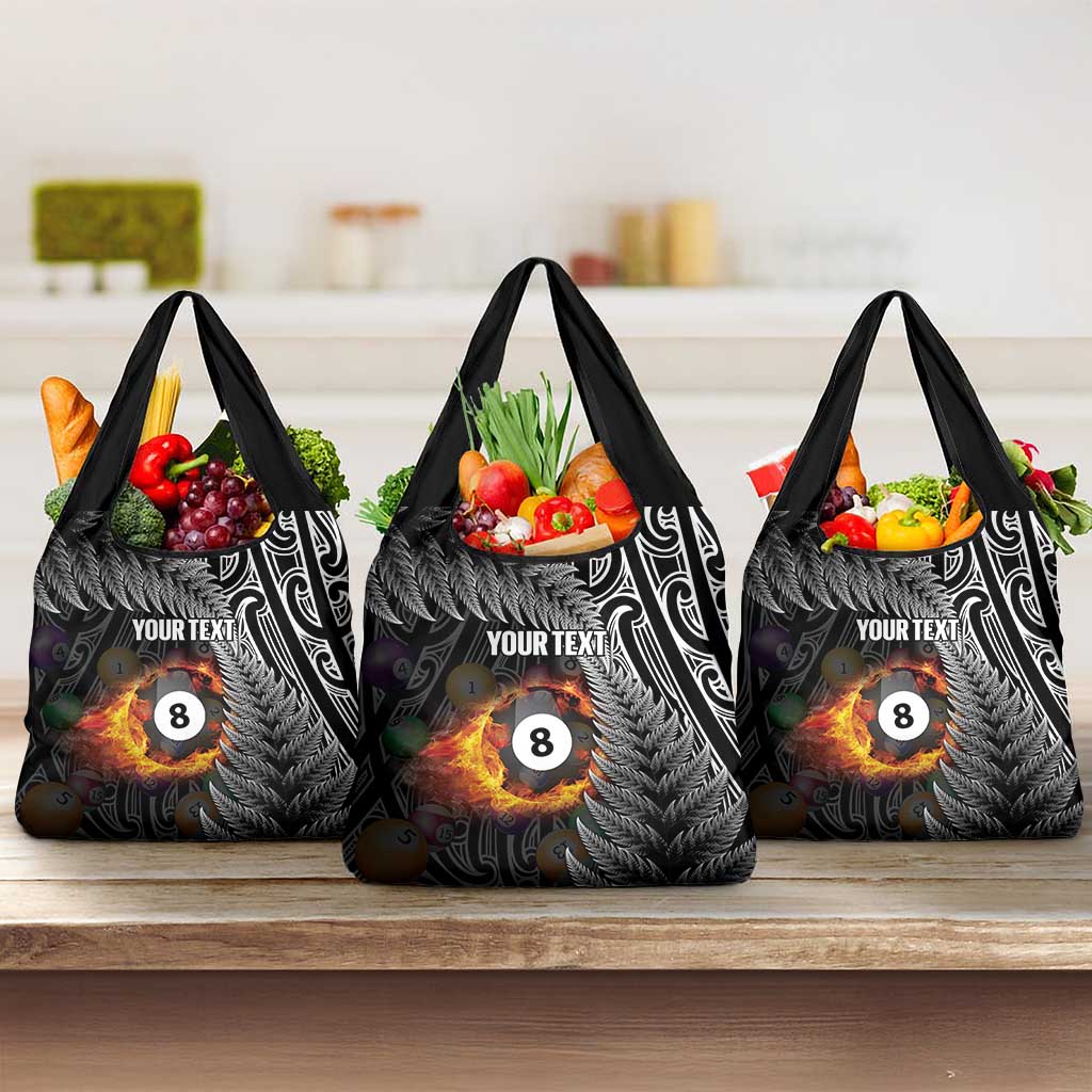 Personalised New Zealand Billiards Grocery Bag Maori Fern On Fire 8 Ball - Polynesian Pride