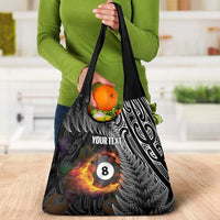 Personalised New Zealand Billiards Grocery Bag Maori Fern On Fire 8 Ball - Polynesian Pride