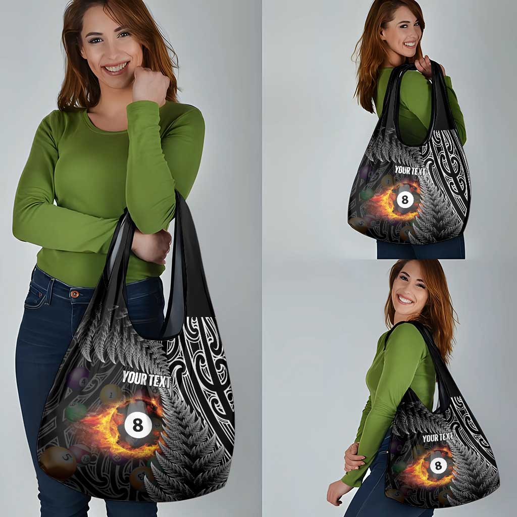 Personalised New Zealand Billiards Grocery Bag Maori Fern On Fire 8 Ball - Polynesian Pride