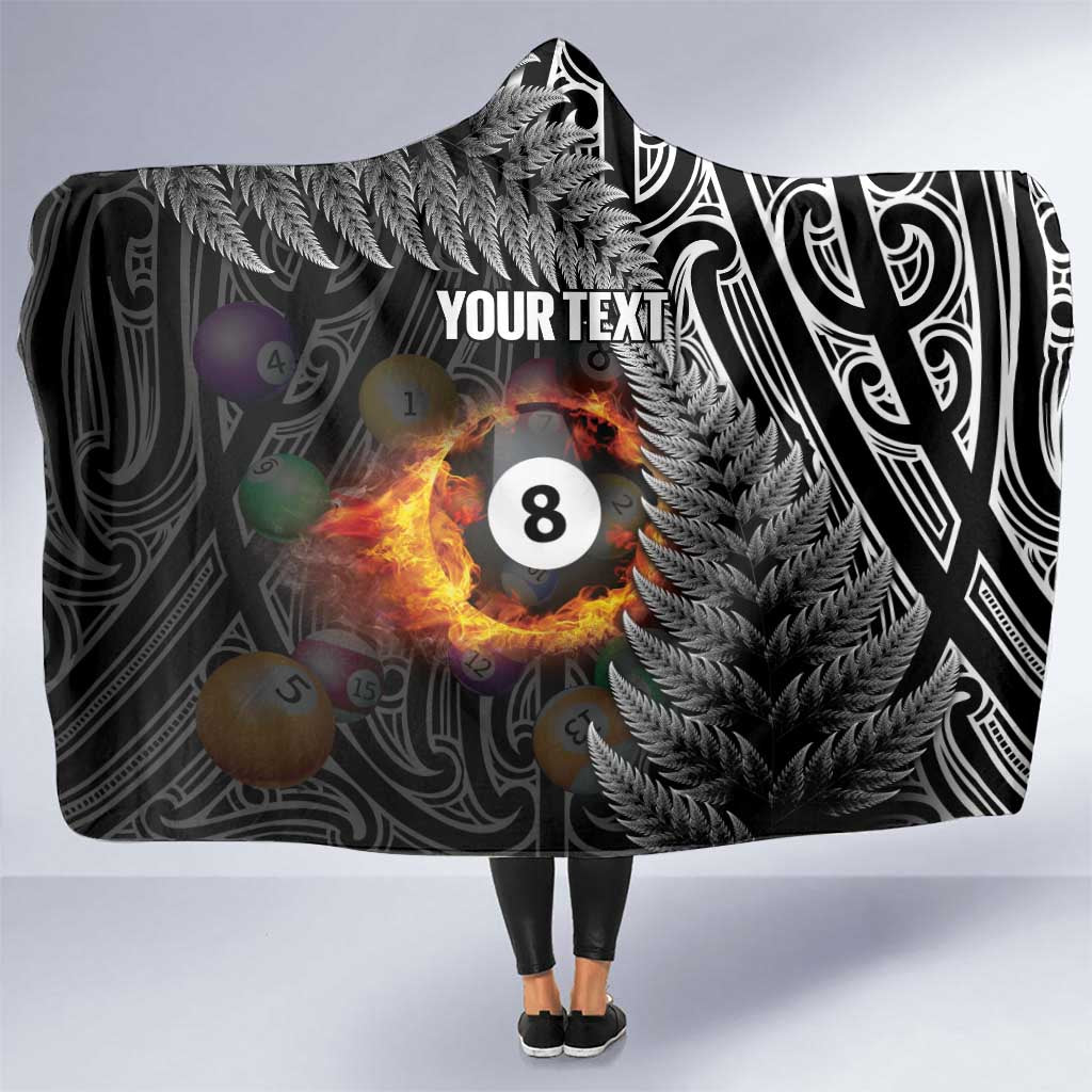 Personalised New Zealand Billiards Hooded Blanket Maori Fern On Fire 8 Ball LT14 One Size Black - Polynesian Pride