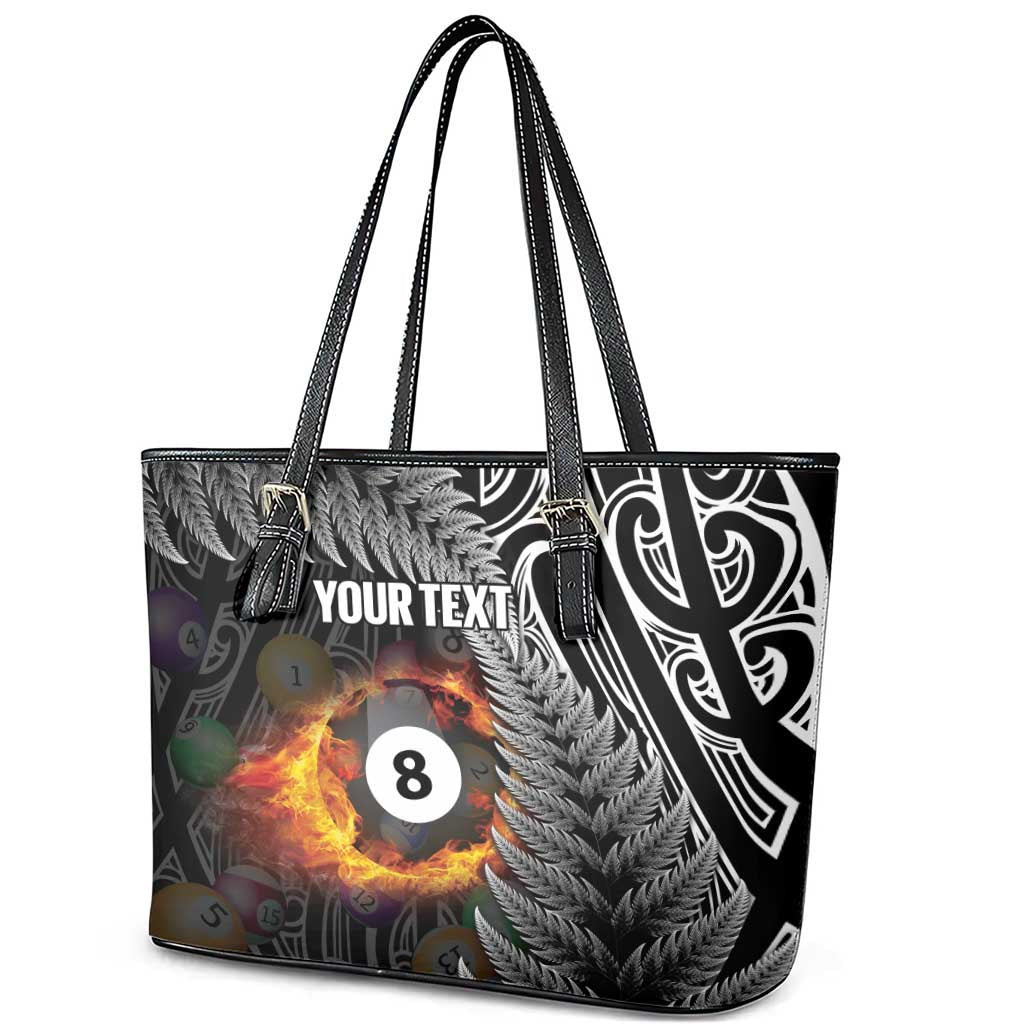 Personalised New Zealand Billiards Leather Tote Bag Maori Fern On Fire 8 Ball - Polynesian Pride