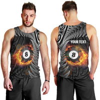 Personalised New Zealand Billiards Men Tank Top Maori Fern On Fire 8 Ball - Polynesian Pride